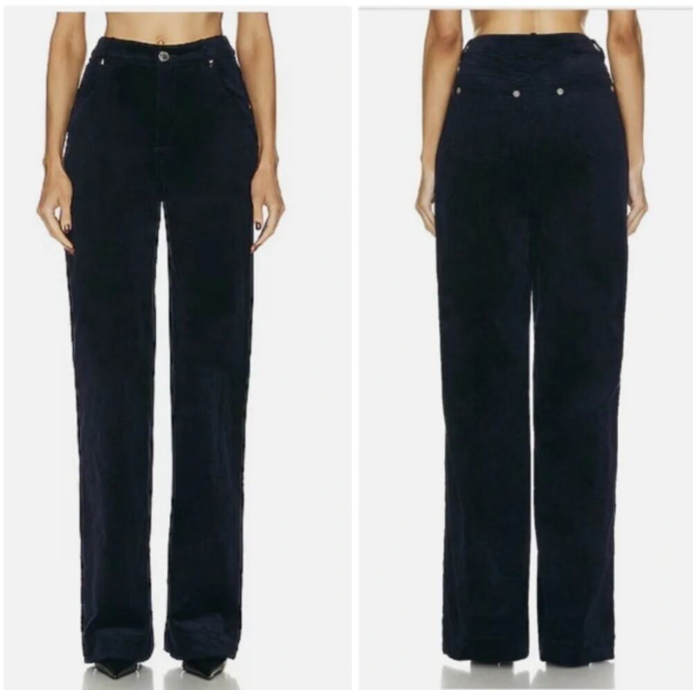 STAUD Grayson Black Cotton Tweed Wide Leg Pants Size 12 NWT Designer